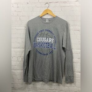 Cleveland State Community College Cougars Basketball Long Sleeve Gray Tee Size L